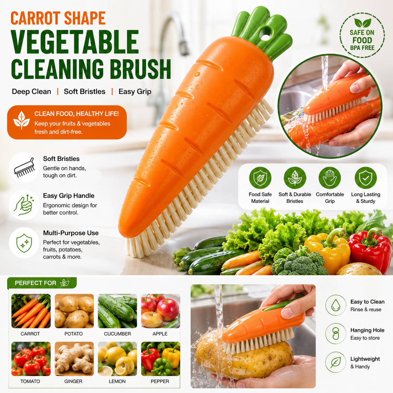 Plastic Fruit  Vegetable Brush (1 Pc)