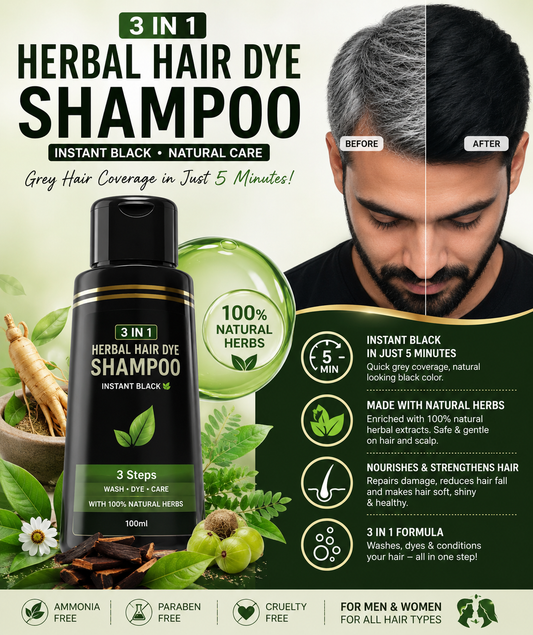Unisex Instant Black Herbal Hair Dye Shampoo for Grey Hair Coverage 3 in 1(100ml)