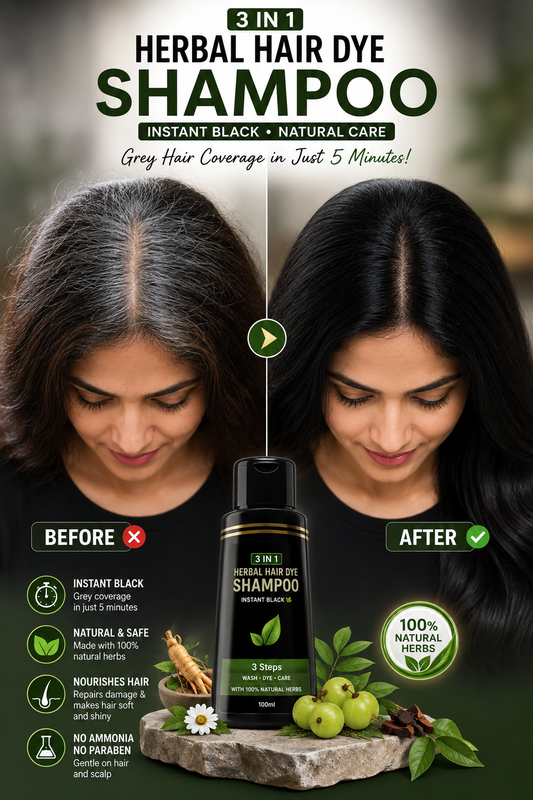 Unisex Instant Black Herbal Hair Dye Shampoo for Grey Hair Coverage 3 in 1(100ml)