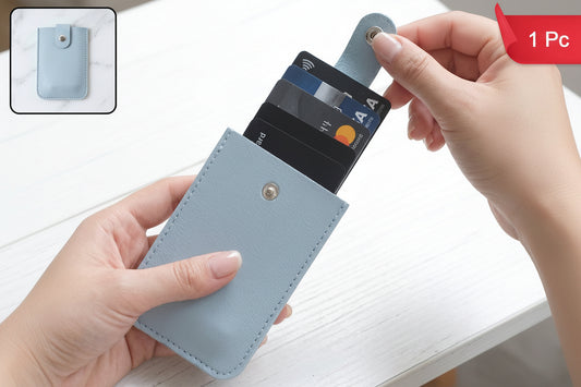 Pu Leather Snap Button Pull Out Card Holder Wallet Slim Multi Card (1 Pc)
