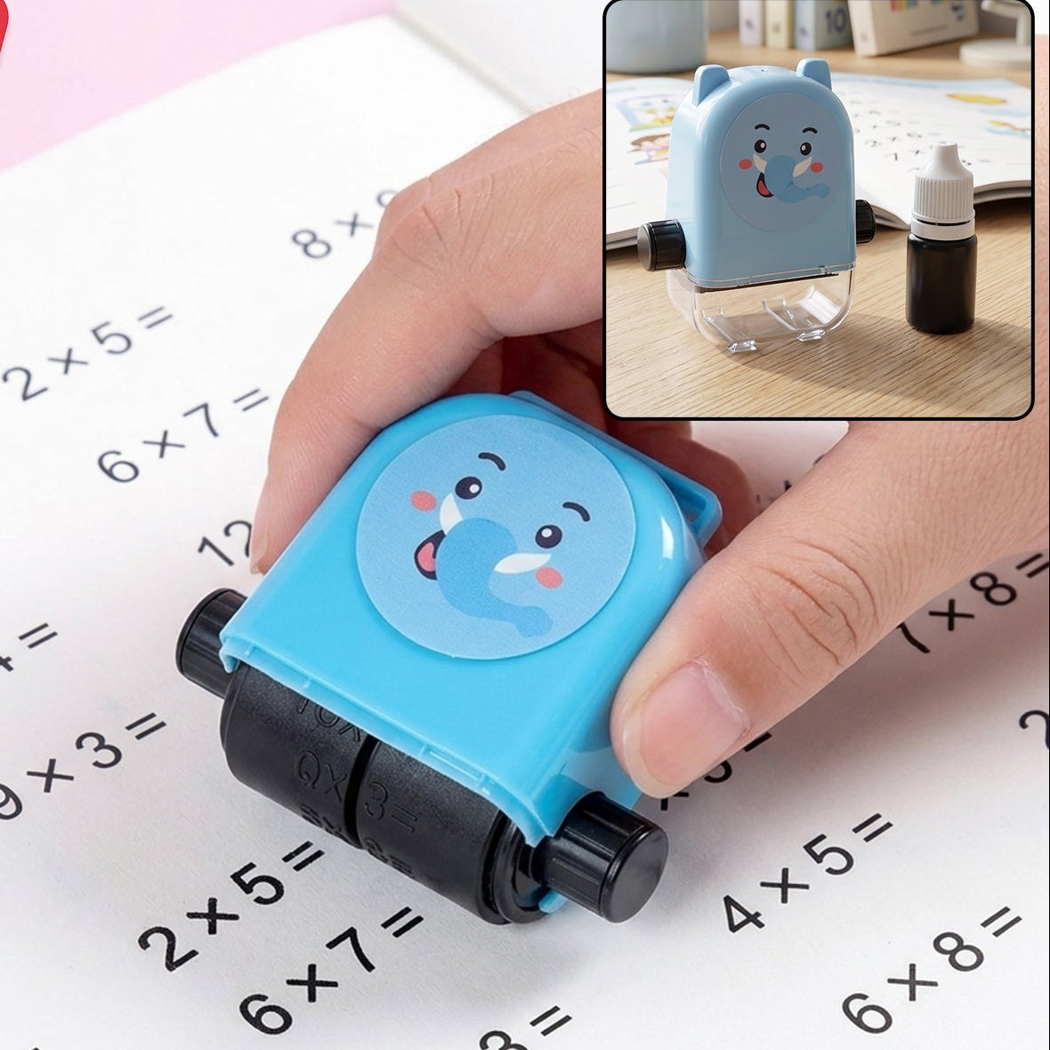 Kids Multiplication Practice Math Roller Stamp With Refillable Ink Bottle (1 Pc)