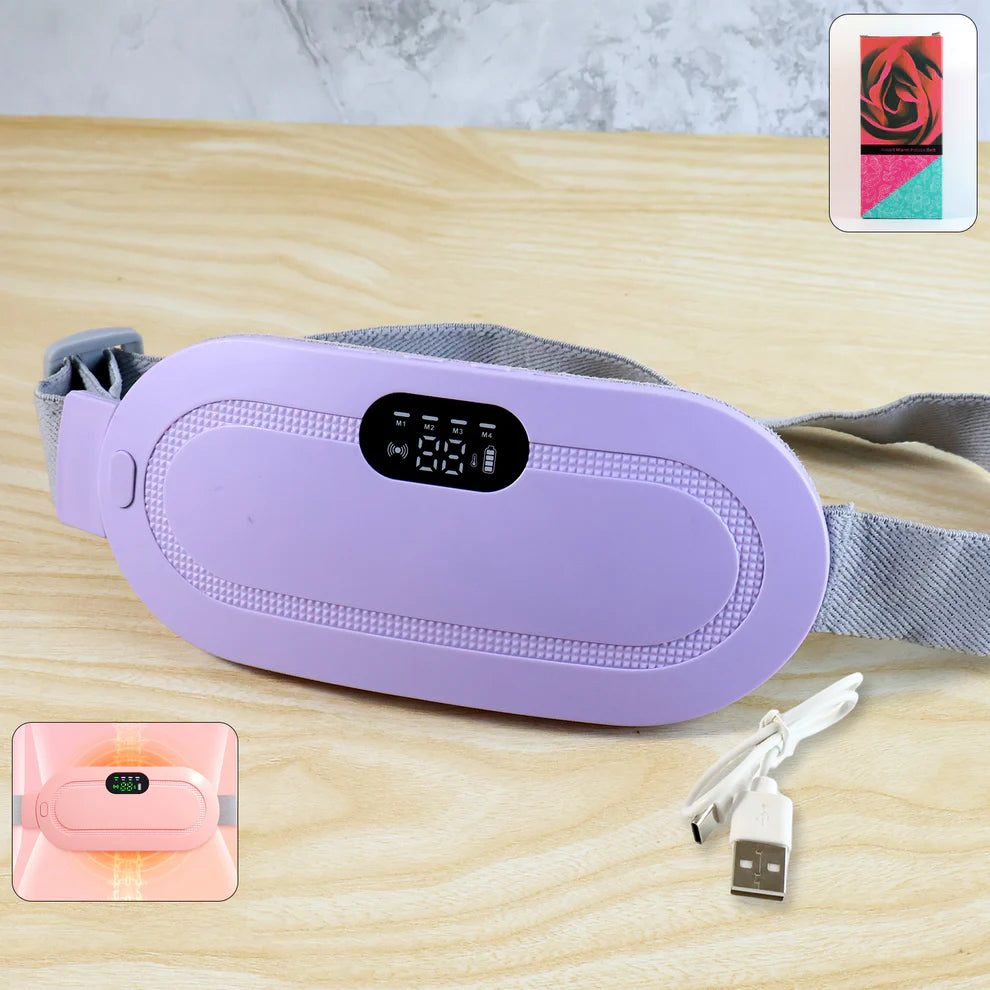 Period Cramp Massager Belt – Cordless Rechargeable Heating Pad with 3 Heat Levels & 4 Massage Modes | Portable Period Pain Relief Massager for Cramps, Back & Belly | Adjustable Belt for Women & Girls