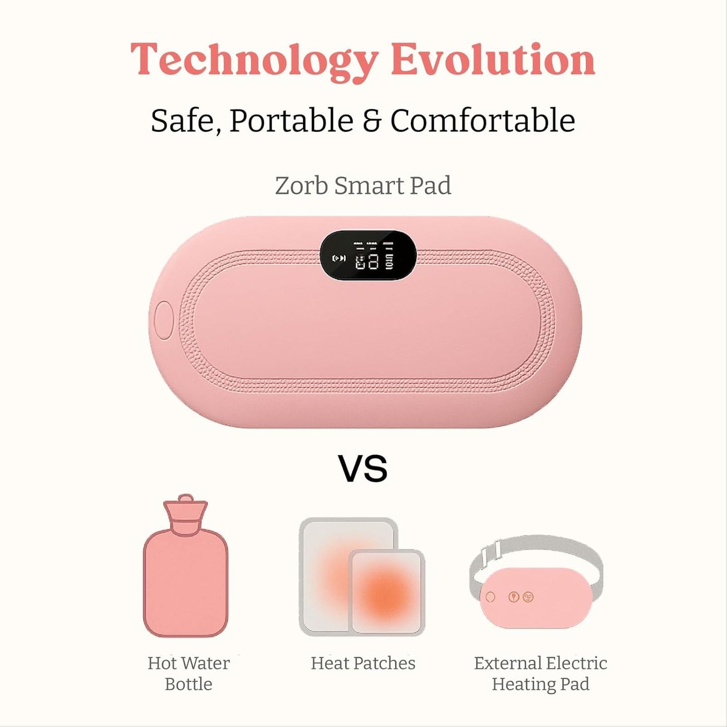 Period Cramp Massager Belt – Cordless Rechargeable Heating Pad with 3 Heat Levels & 4 Massage Modes | Portable Period Pain Relief Massager for Cramps, Back & Belly | Adjustable Belt for Women & Girls